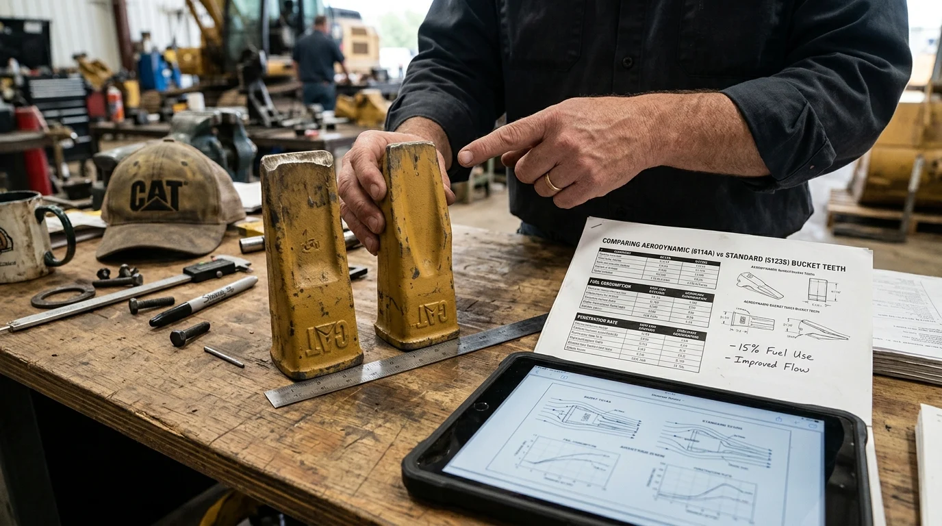 Comparing Aerodynamic and Standard Caterpillar Bucket Teeth