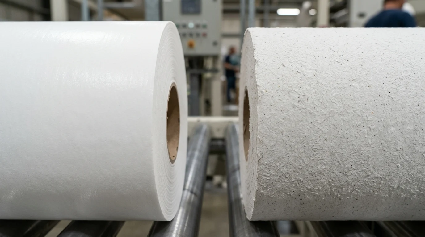 Virgin wood pulp parent rolls compared with alternatives