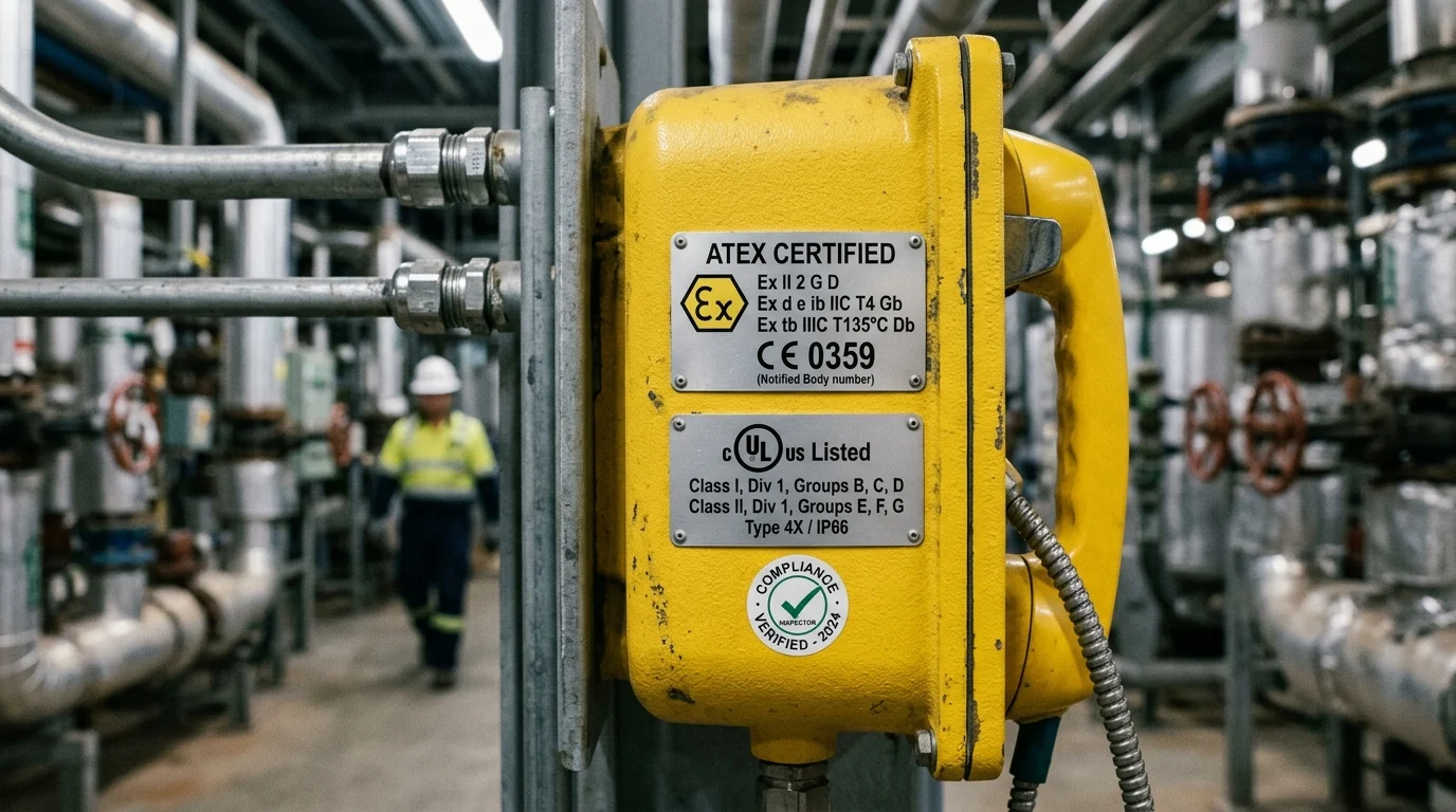 Technical and compliance criteria for hazardous-area industrial telephon